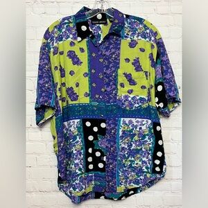 Vintage Take Away Printed Short Sleeve Button Down Blouse